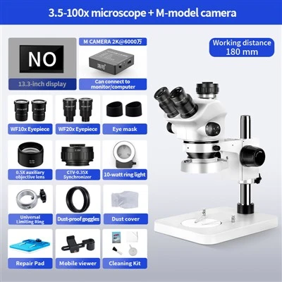 Microscop cu zoom stereo 3,5x-100x cu cameră pentru imagistica digitală și inspecție